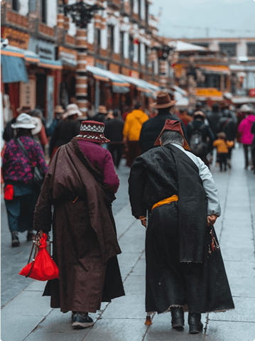 Pilgrims walking in traditional clothing